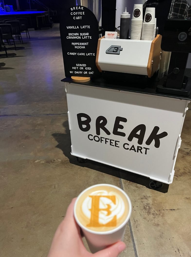 Break Coffee Cart at an event with custom latte art