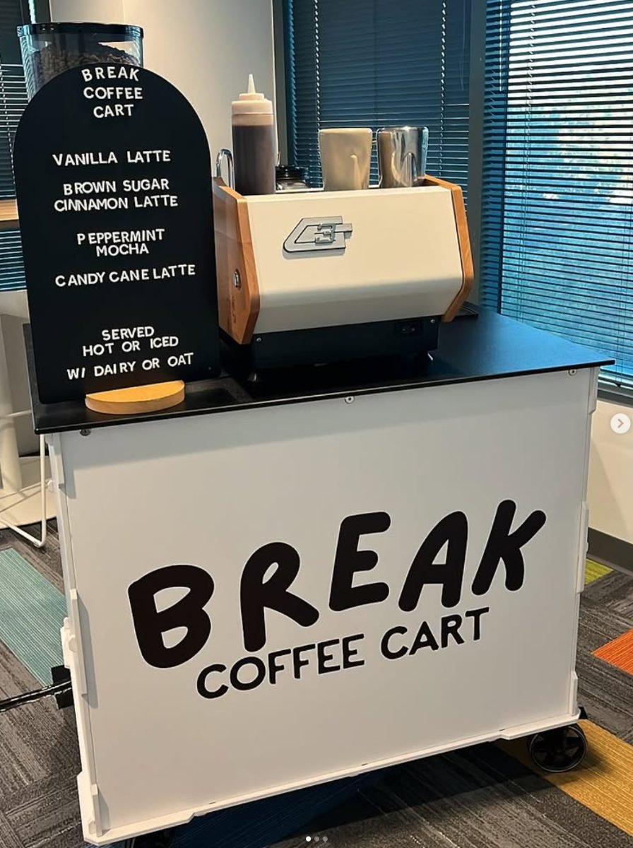 Break Coffee Cart set up at a Cat Central brand activation