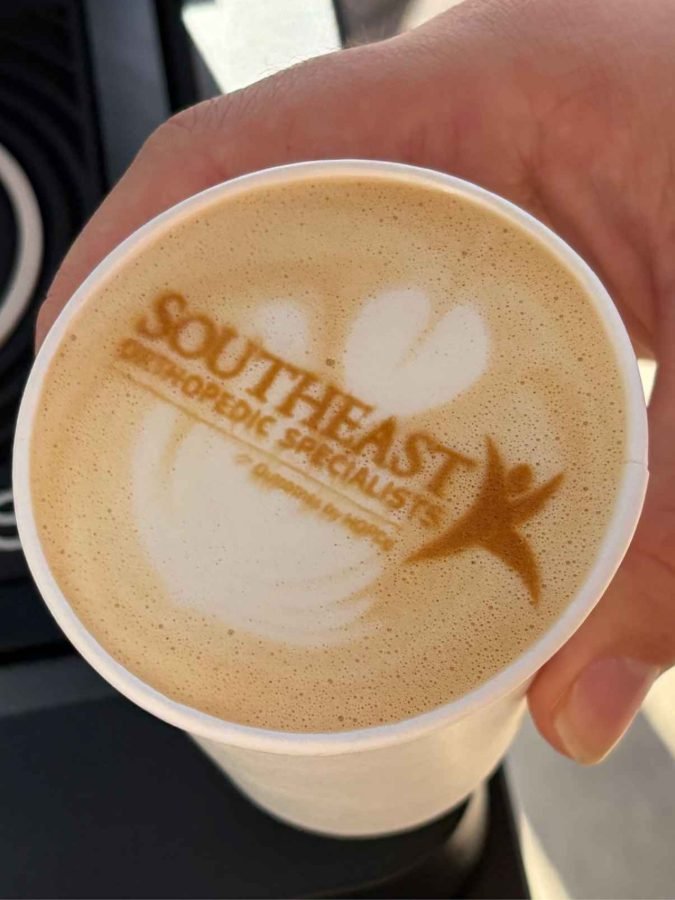 Southeast Orthopedic Specialists logo printed on a hot latte